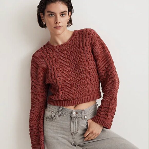 Madewell Crochet-Knit Crop Sweater in Antique Rose, Size XS - Picture 2 of 3